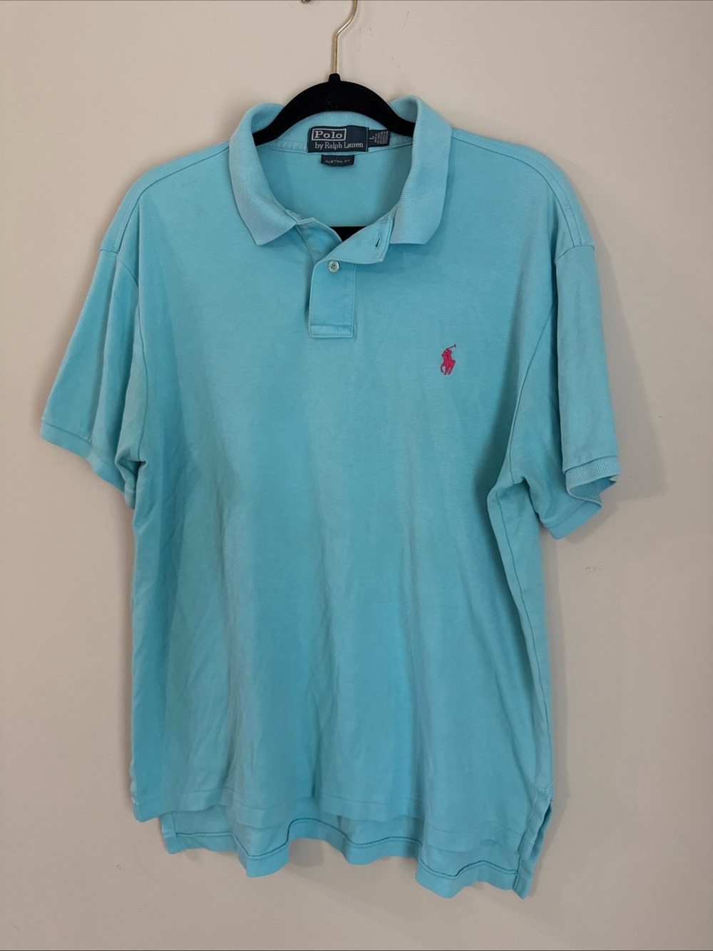 Ralph Lauren Men’s Aqua Polo Shirt with Pink Pony
